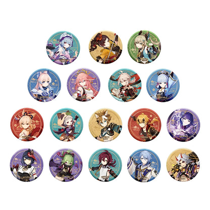 Genshin Impact Inazuma character badge series featuring Raiden Shogun Ayaka Kazuha and Yae Miko