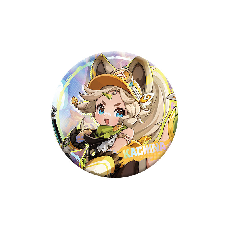 Genshin Impact Kachina character badge with holographic finish and themed artwork