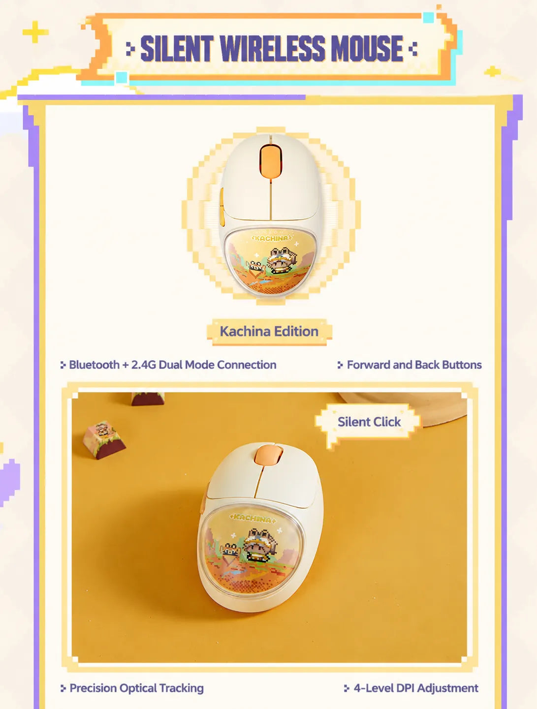 Genshin Impact Kachina wireless mouse specifications with Bluetooth and 2.4G connectivity support