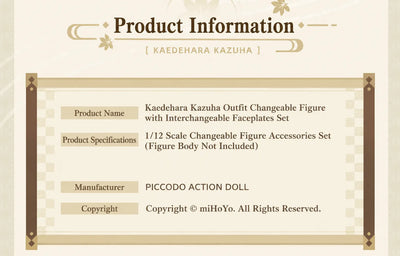 Kaedehara Kazuha figure outfit faceplate and interchangeable hand parts