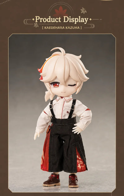 Kaedehara Kazuha figure wearing red scarf and maple themed outfit
