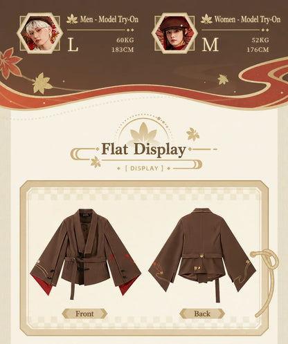 Kaedehara Kazuha themed jacket sleeve embroidery and maple leaf detail close up