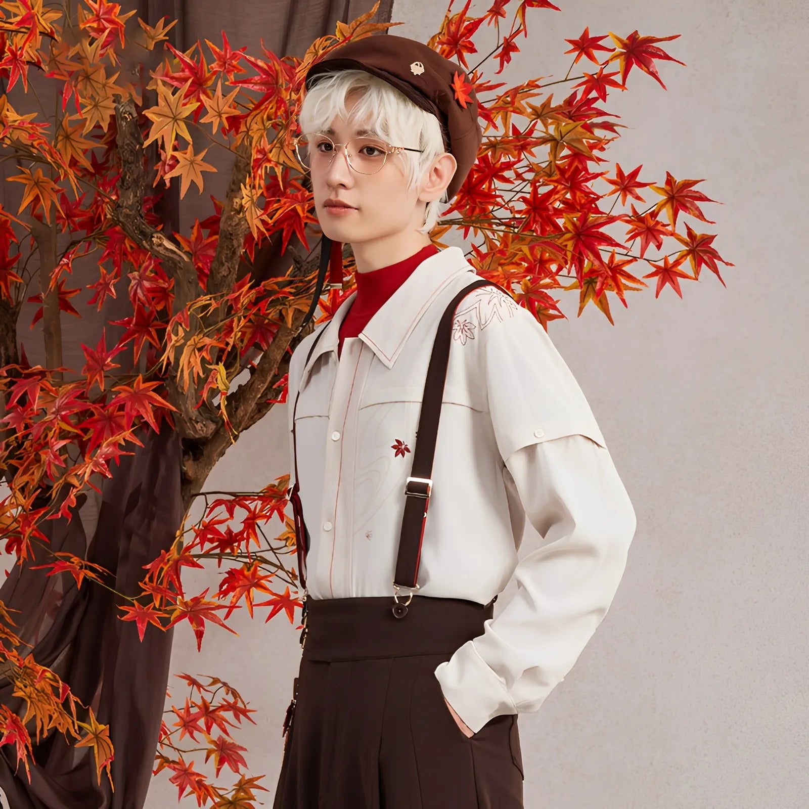 Kaedehara Kazuha themed long sleeve shirt layered autumn fashion cosplay apparel