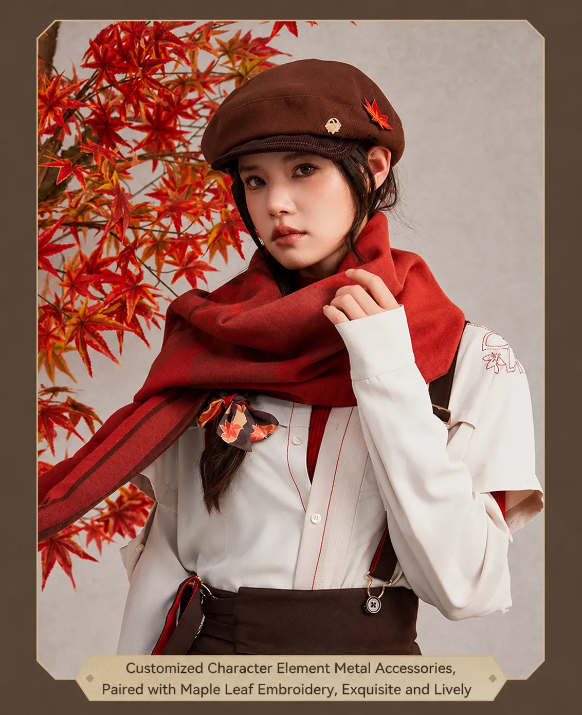 Back view of Kaedehara Kazuha beret with adjustable ribbon straps