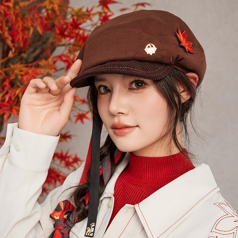 Genshin Kazuha themed beret styled with dual color ribbon straps