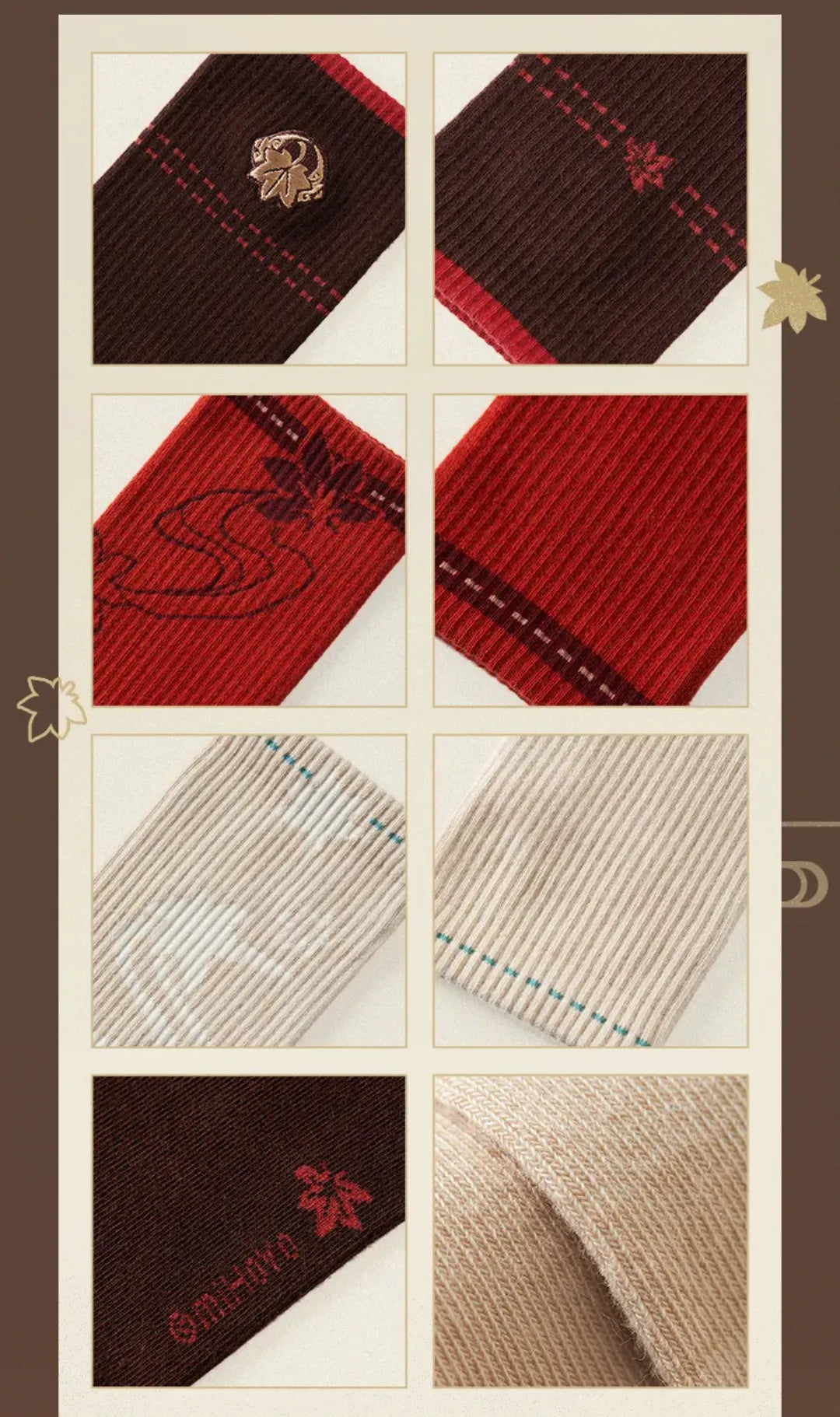 Close up embroidery details on Kaedehara Kazuha themed socks
