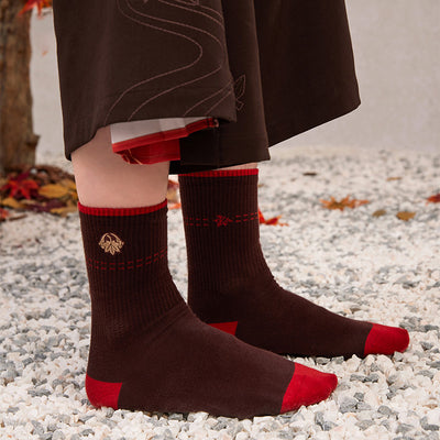 Genshin Kazuha socks collection with red black and white color variations