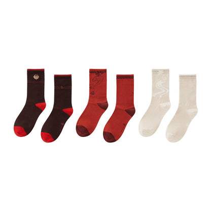 Kaedehara Kazuha themed socks set on white background featuring multiple color styles