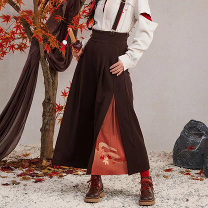 Genshin Kaedehara Kazuha themed impression wide leg suspenders pants front outfit display