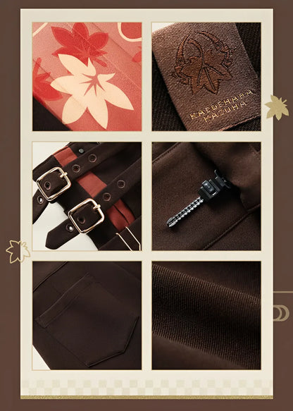 Kaedehara Kazuha themed pants adjustable suspenders and buckle detail close up