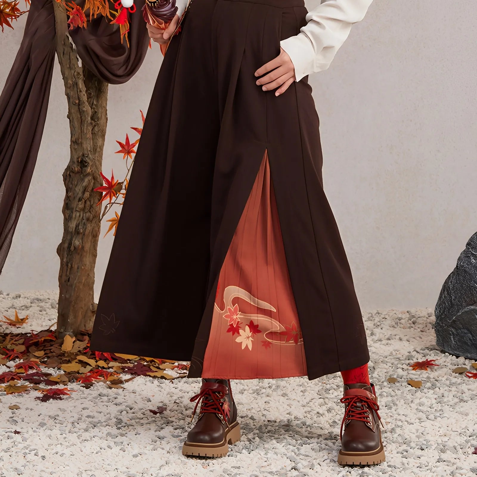 Genshin Kaedehara Kazuha short boots side view with decorative maple details
