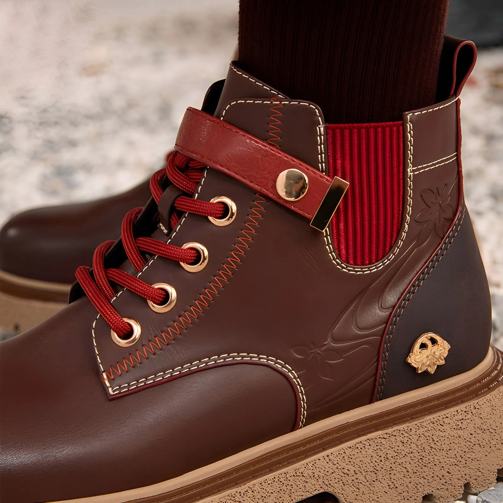 Kazuha themed ankle boots with textured sole and autumn color palette