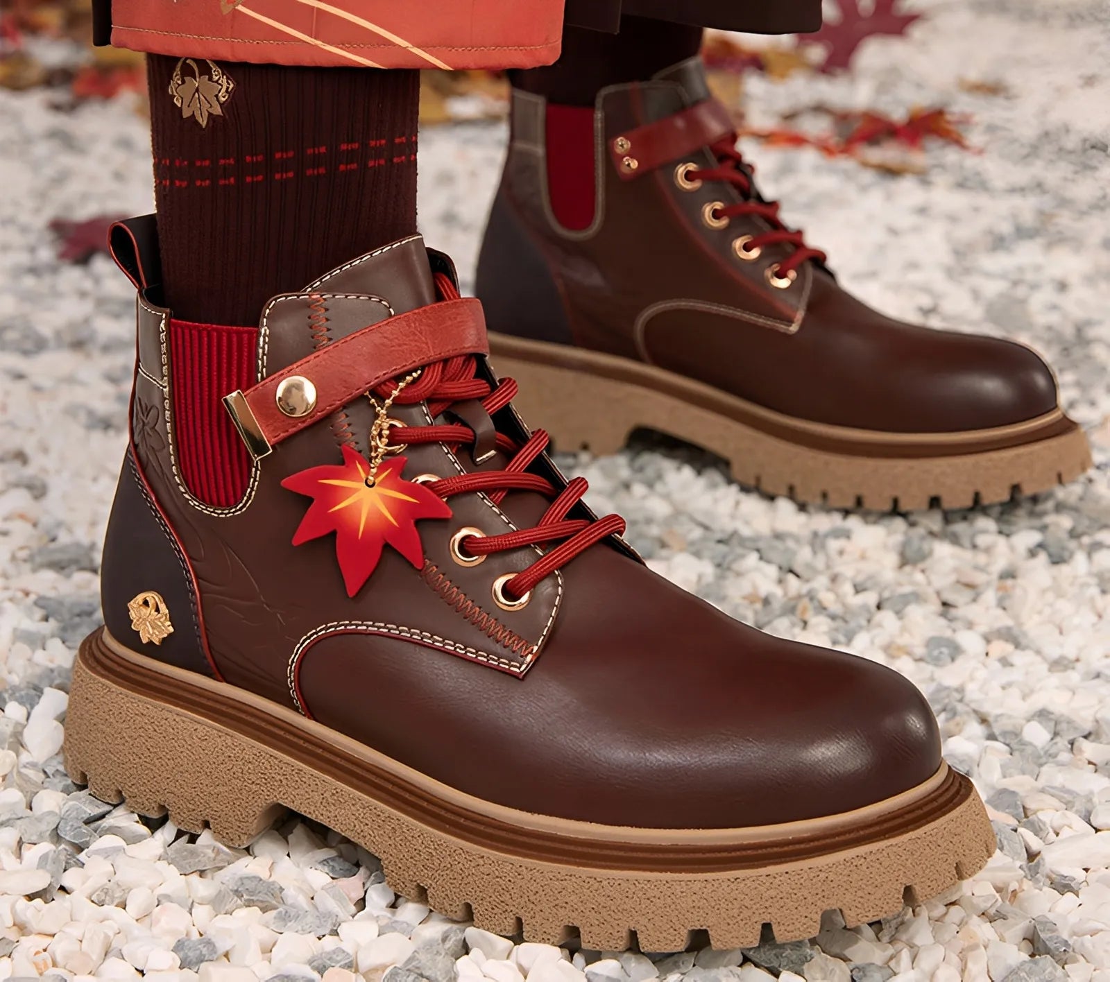 Detailed Kaedehara Kazuha inspired short boots for cosplay and themed outfits