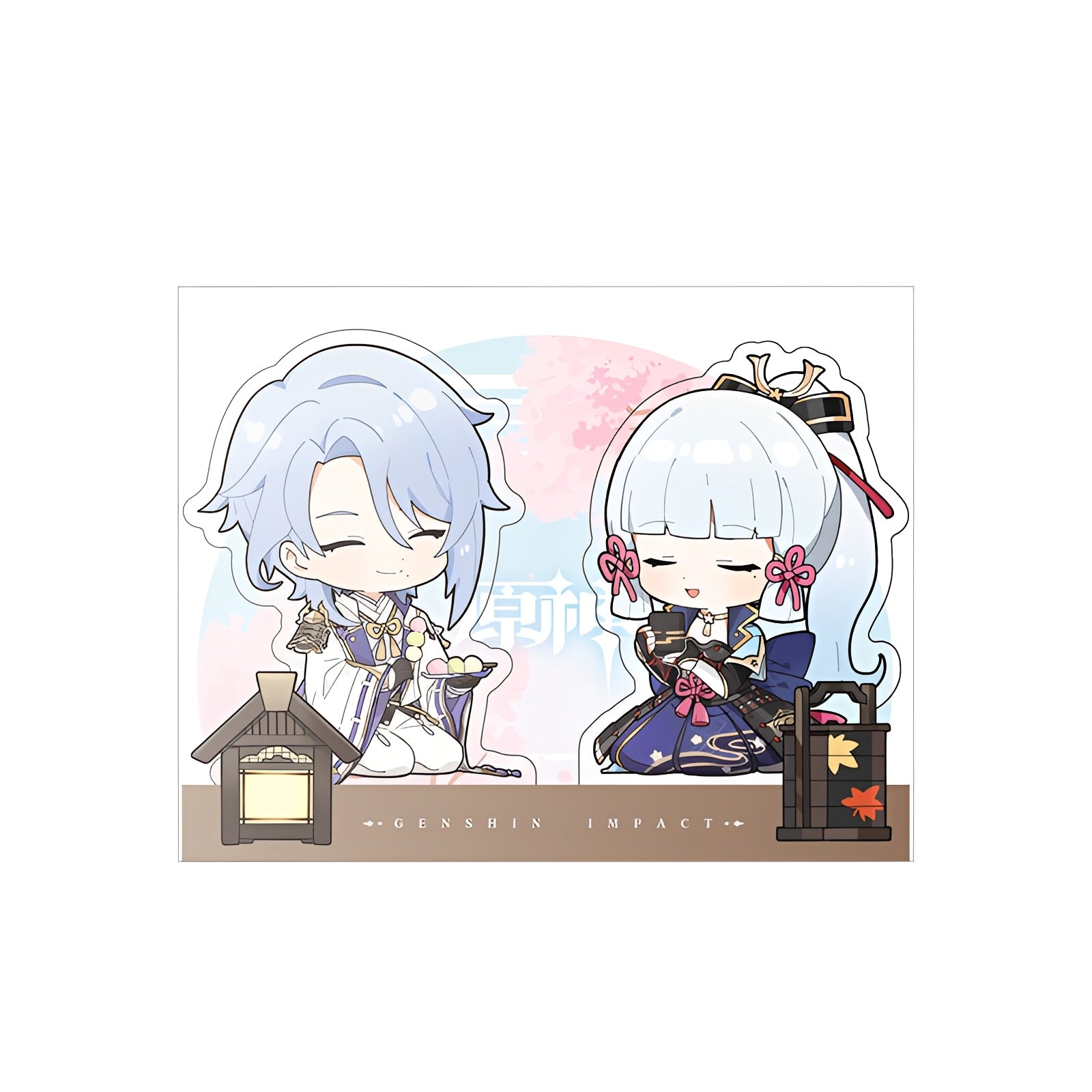 Genshin Impact Kamisato Ayato acrylic stamp display scene with stamp effect illustration