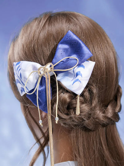 Kamisato Ayato themed butterfly bow hair accessory charm with decorative tassels