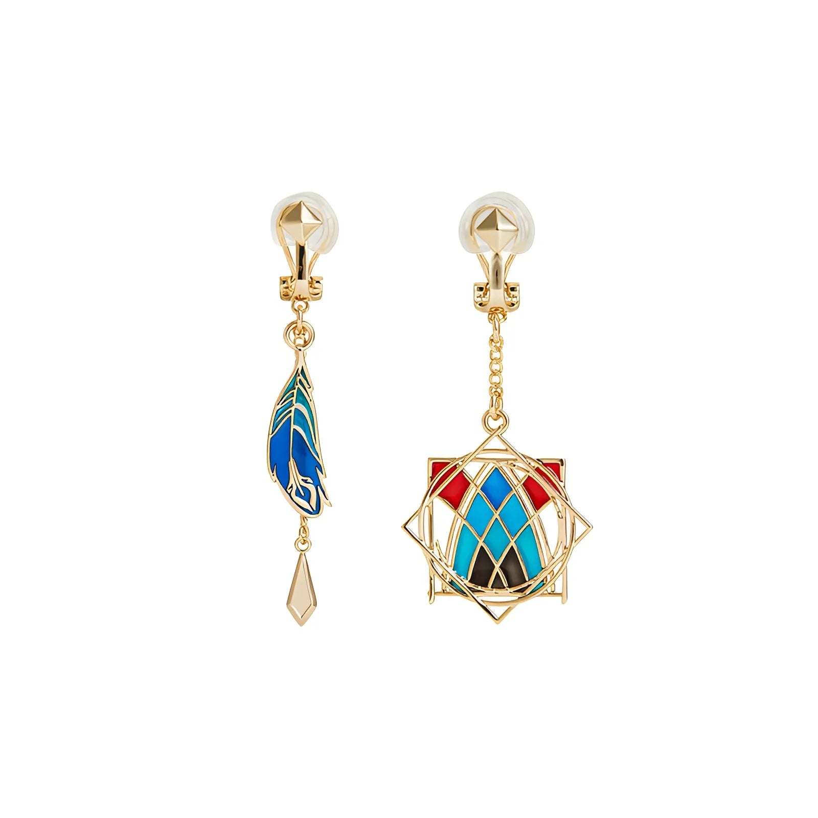 Kaveh clip-on earrings with asymmetrical geometric design isolated on white background