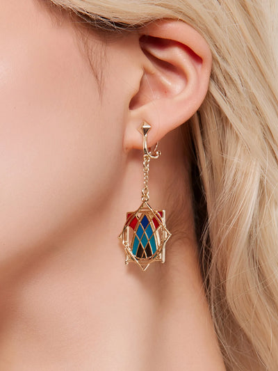Kaveh themed necklace and earrings with crystal accents and geometric design in fashion styling