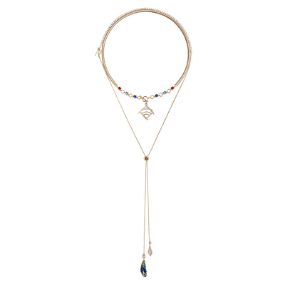 Kaveh necklace with layered chain and geometric pendant isolated on white background