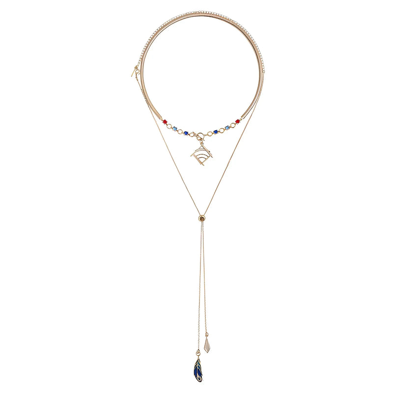 Kaveh necklace with layered chain and geometric pendant isolated on white background