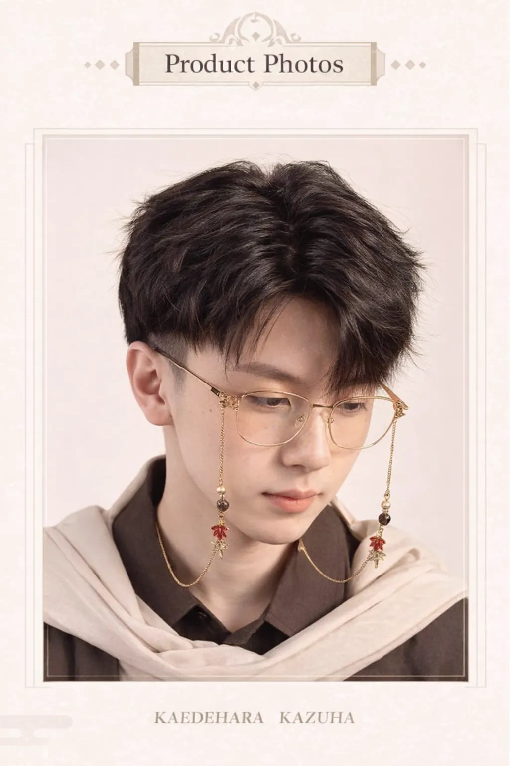 Genshin Impact Kazuha glasses real product photo wearing effect with chain