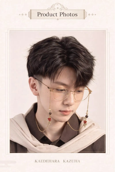 Genshin Impact Kazuha glasses real product photo wearing effect with chain