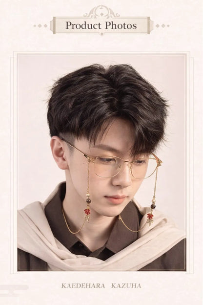 Genshin Impact Kazuha glasses real product photo wearing effect with chain