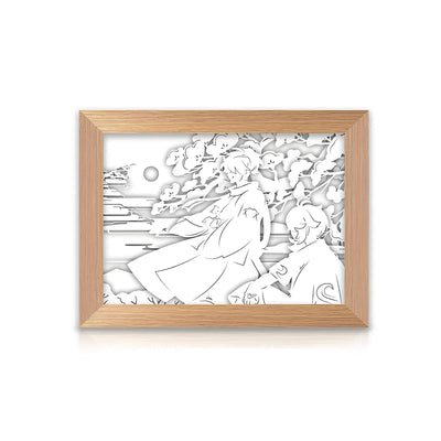 Genshin Impact Kazuha paper carved shadow lamp creating soft warm ambient lighting, rechargeable anime decorative lamp for desk shelf and fan display