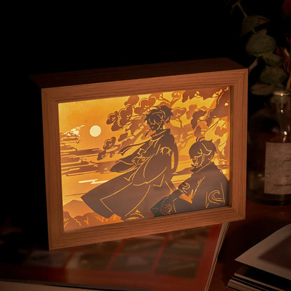 Genshin Impact Kaedehara Kazuha paper shadow lamp with layered art paper design and soft warm lighting, rechargeable decorative anime desk lamp collectible