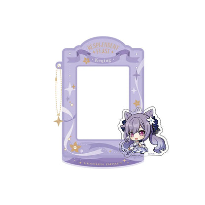 Keqing magnetic acrylic photo frame stand from Genshin featuring removable chibi accessories and decorative frame design