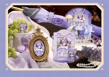 Keqing Resplendent Feast merchandise collection from Genshin featuring elegant pastel purple themed accessories
