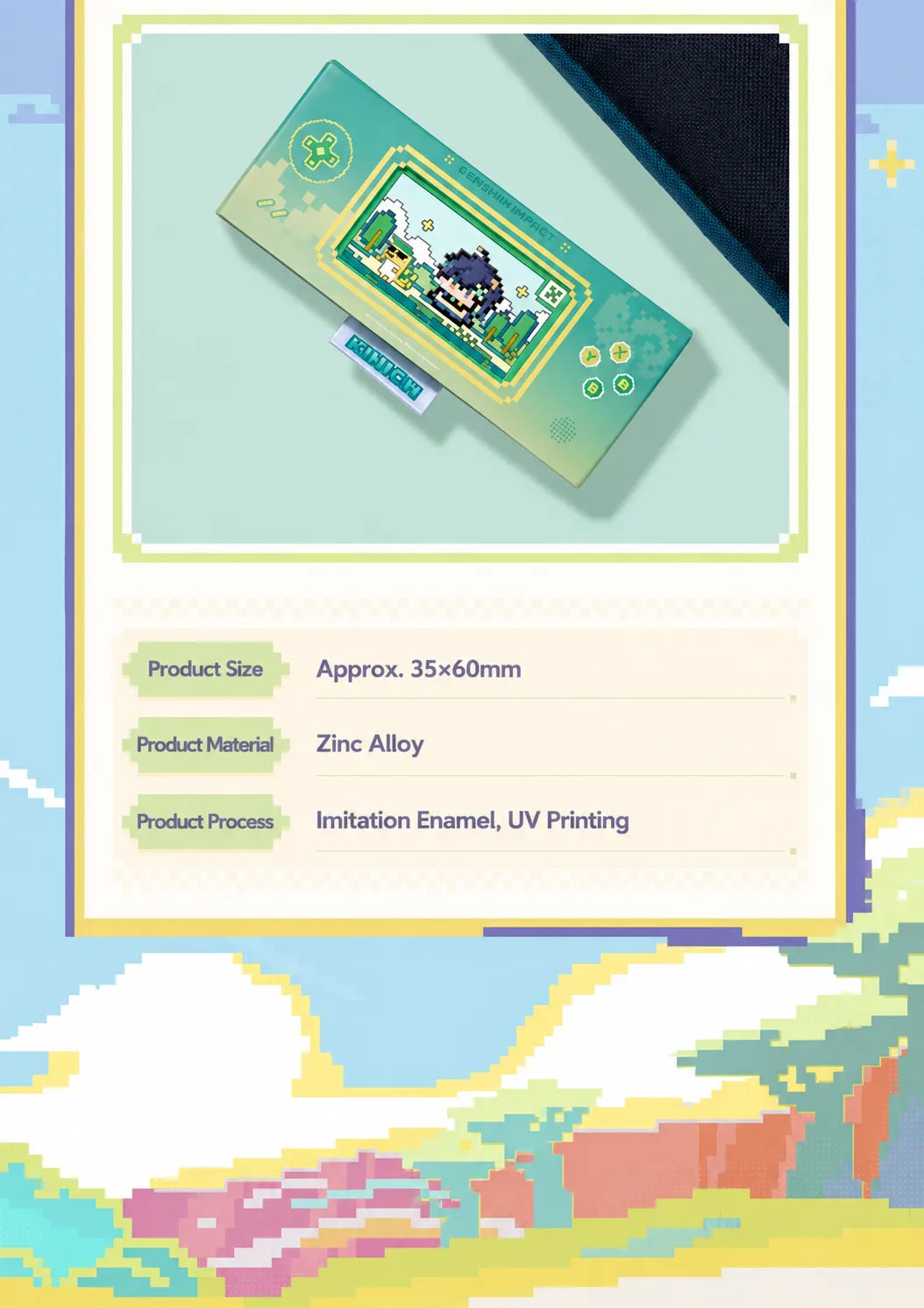 Genshin Impact Kinich embroidery sticker set with pixel character patches and themed accessories