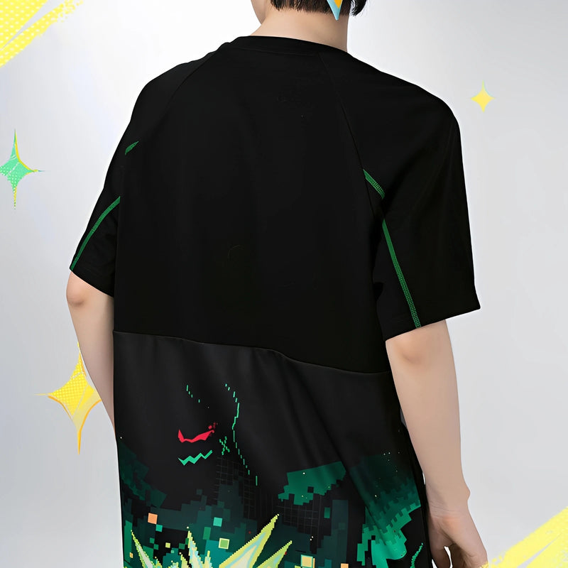 Genshin Impact Kinich Impression T-Shirt Ember Series back view with contrasting panel design and character-inspired details