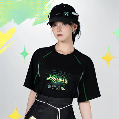 Genshin Impact Kinich Impression T-Shirt Ember Series angled front view highlighting Kinich graphic print and cotton blend fabric