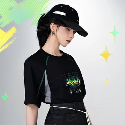 Genshin Impact Kinich Impression T-Shirt Ember Series side view showing regular fit and sleeve accent details