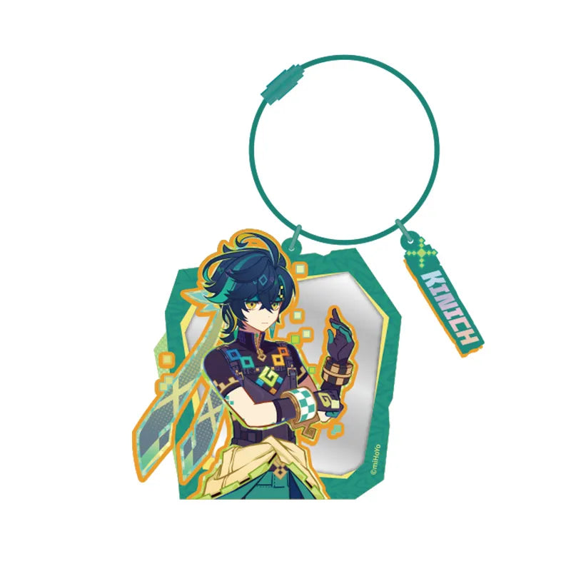 Genshin Kinich acrylic keychain mirror from the Nation of Pyro Series with hanging display design and Natlan themed artwork