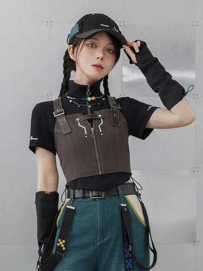 Genshin Impact Kinich Themed Impression Series Cropped Patchwork Vest front outfit showcase