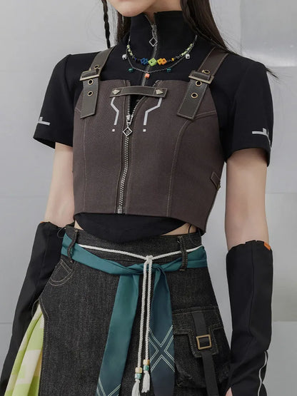 Genshin Impact Kinich cropped vest model showcase side profile view