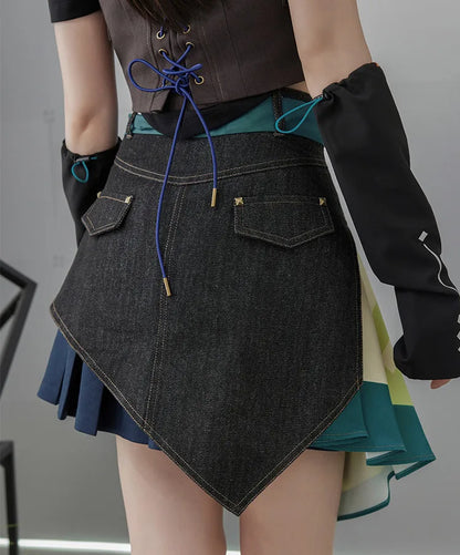 Genshin Impact Kinich Spliced Denim Skirt asymmetrical layered design detail