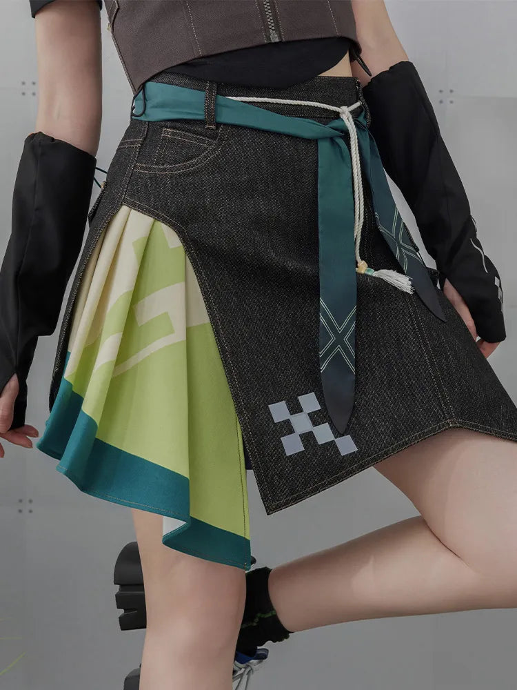 Genshin Impact Kinich themed skirt front view styling showcase