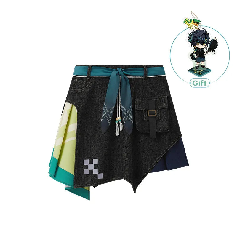 Genshin Impact Kinich Themed Impression Series Spliced Denim Skirt