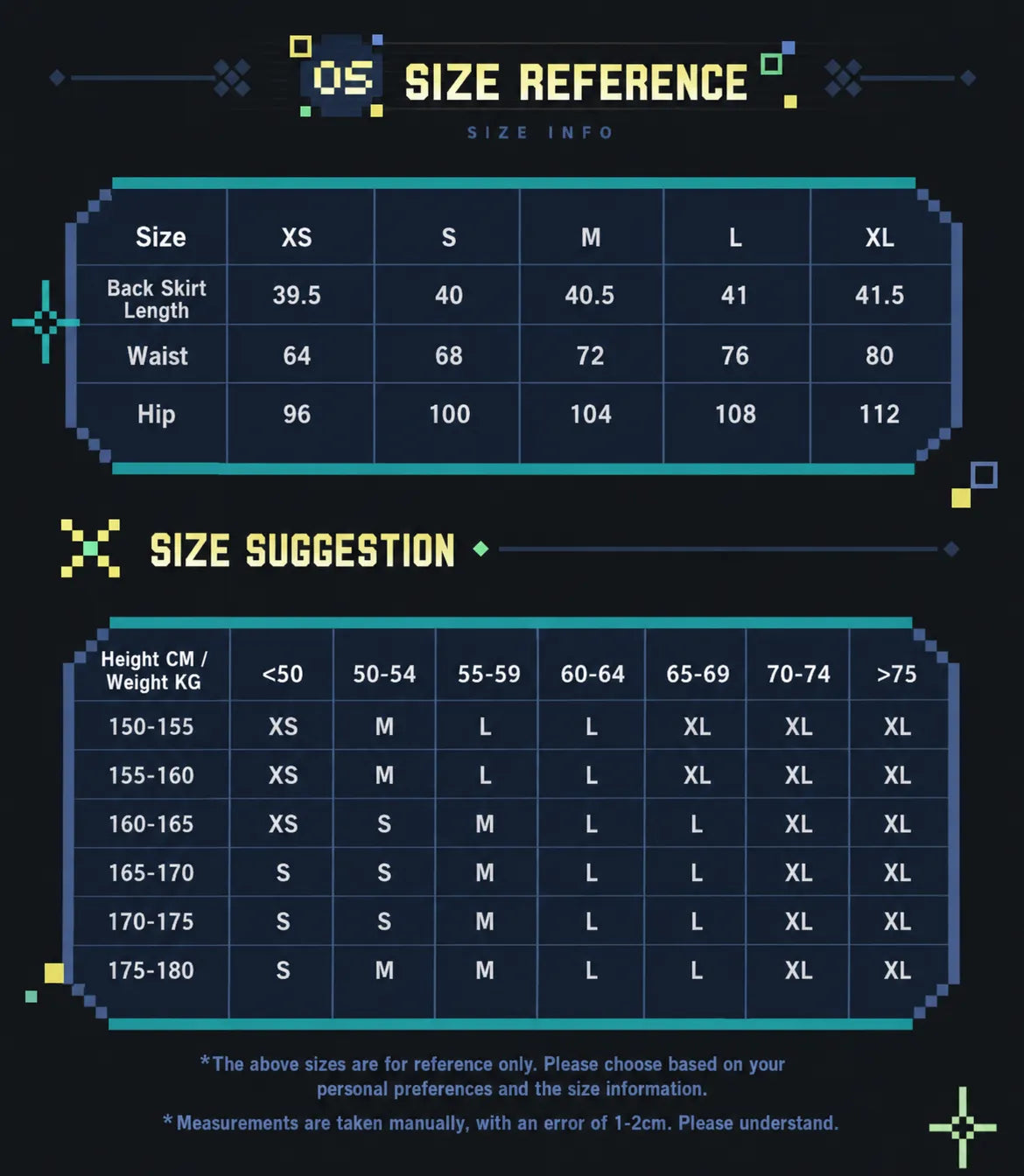 Genshin Impact Kinich Themed Impression Series Spliced Denim Skirt size chart