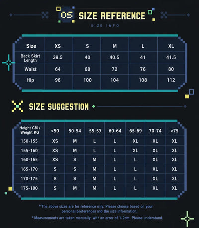 Genshin Impact Kinich Themed Impression Series Spliced Denim Skirt size chart