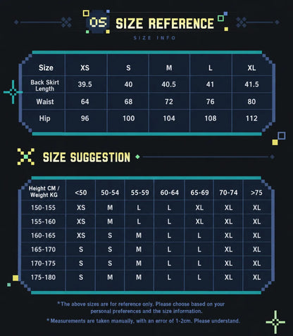 Genshin Impact Kinich Themed Impression Series Spliced Denim Skirt size chart
