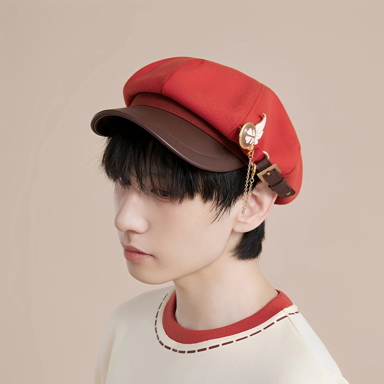 Genshin Impact Klee themed cap side detail with emblem decoration