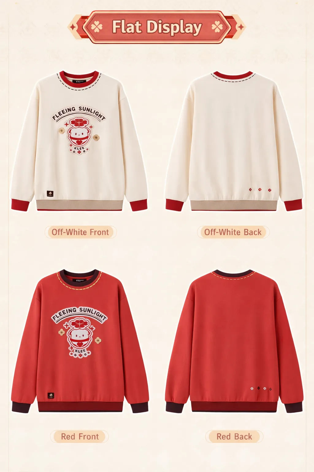Genshin Impact Klee sweatshirt fabric cuff embroidery and label details