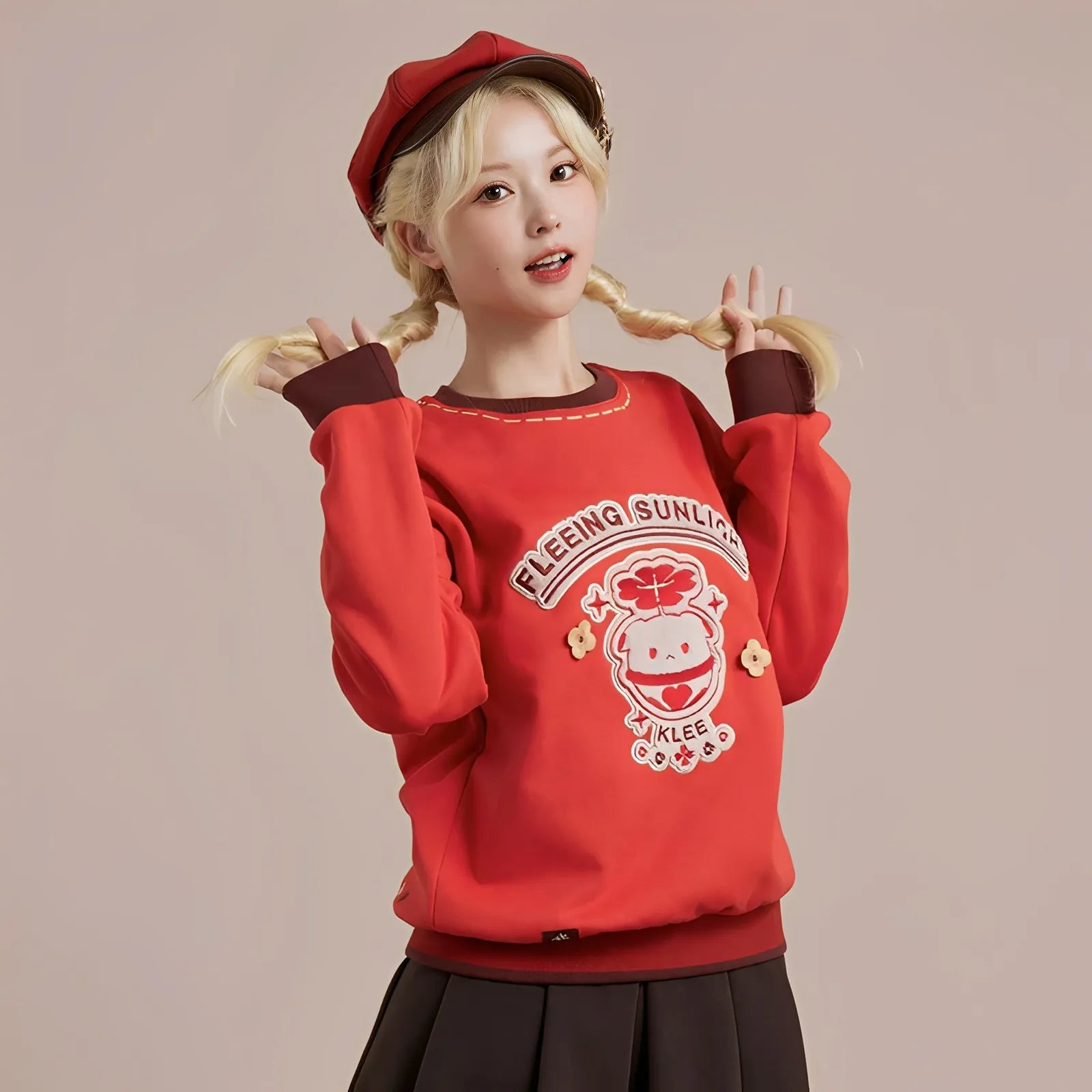 Genshin Impact Klee sweatshirt product detail close-up fabric and embroidery