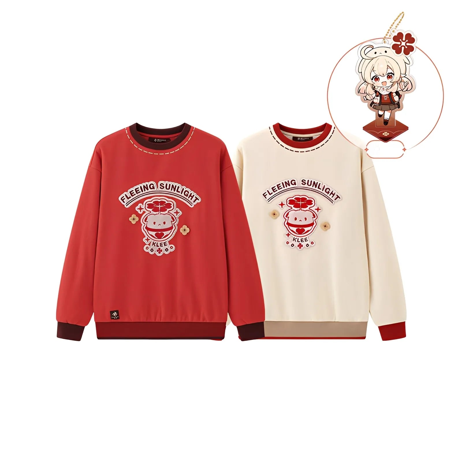 Genshin Impact Klee sweatshirt flat display front and back off-white and red
