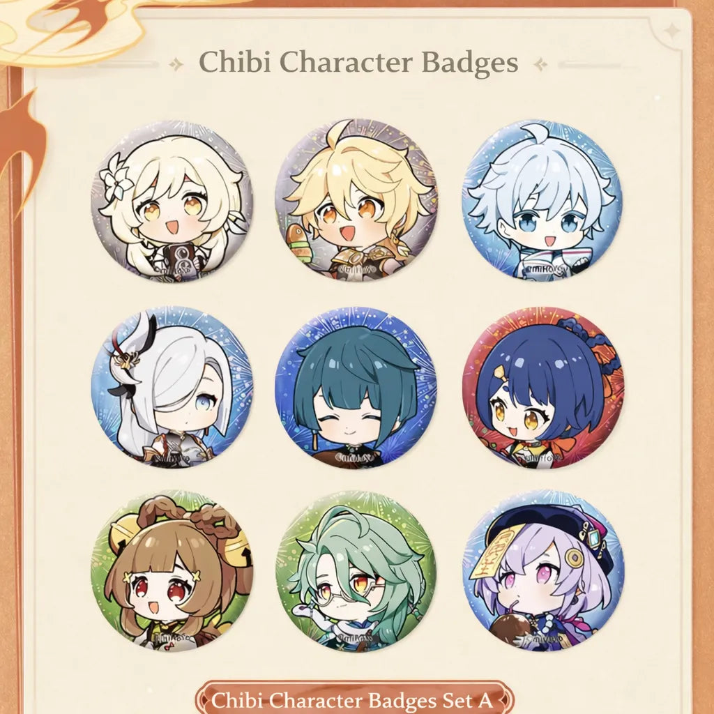Genshin Impact Lantern Rite chibi mini badge set A with multiple character designs
