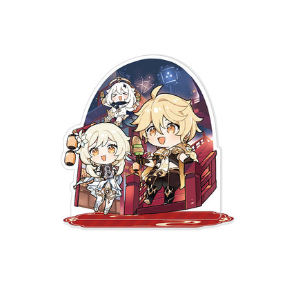 Genshin Impact Lantern Rite chibi acrylic standee New Year joy design featuring Aether Lumine and Paimon