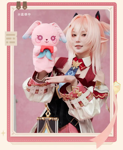 Linnea rabbit-eared plush hand puppet displayed with soft pink styling